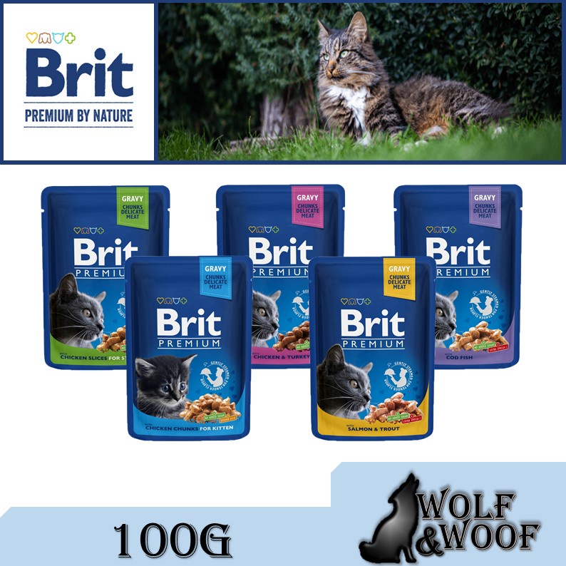 free shipping Brit Premium Cat Pouch 100g (Brit Pouch Chicken Slices, Salmon, Chicken Turkey, Cod #1