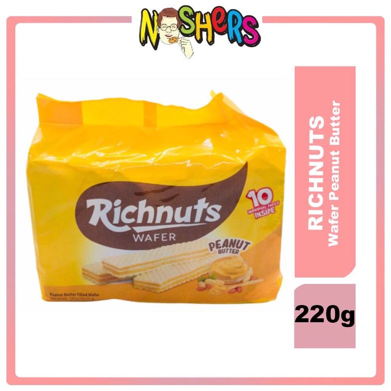 Noshers Richnuts Wafer Peanut Butter Flavour Filled Wafer Biscuit 220g