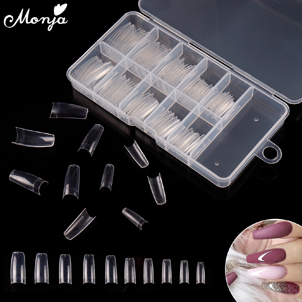 Monja 100pcs Transparent Natural French Nail Art Half Cover False Nails ...