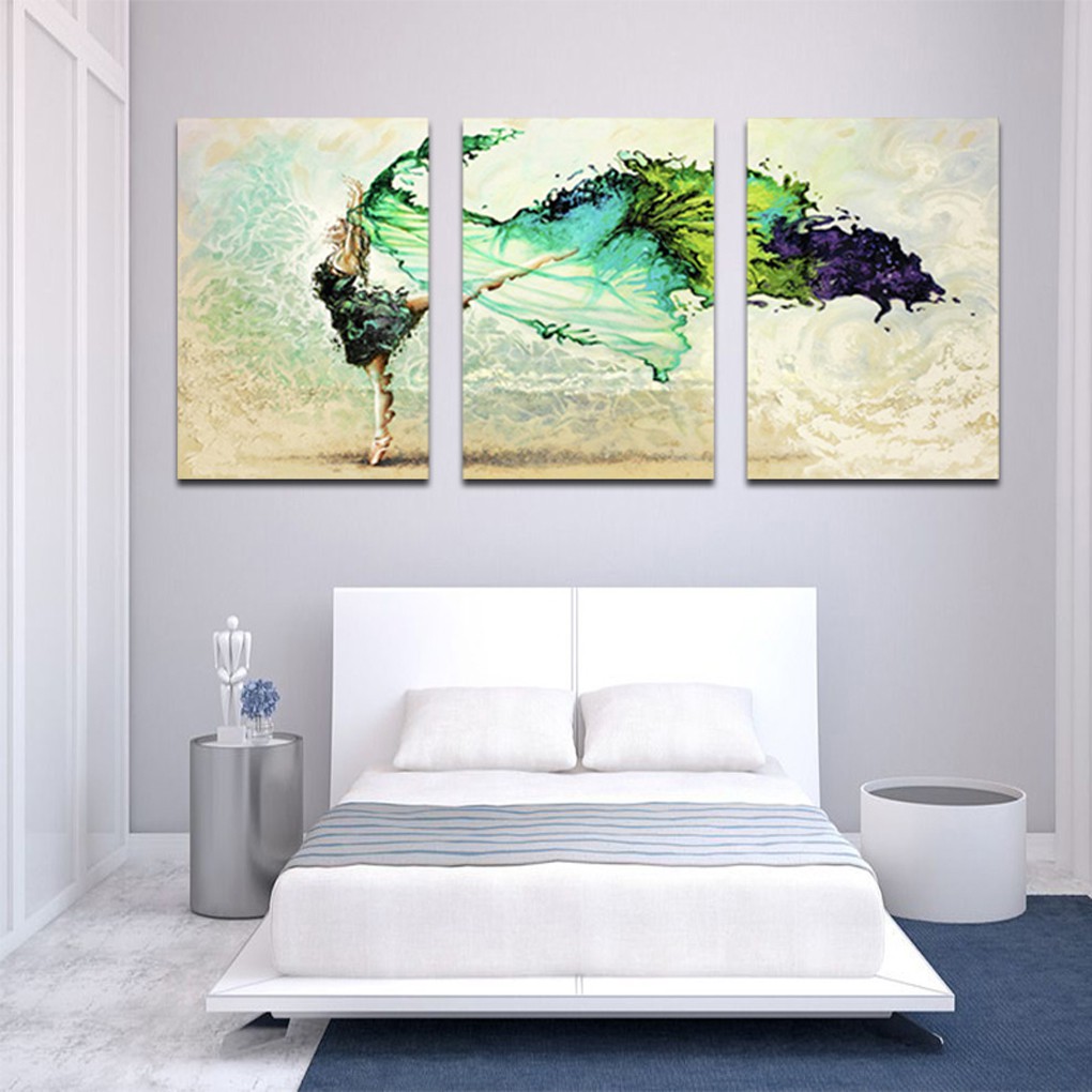 3 Panels Dancing Girl Spray Oil Paintings Wall Art Pictures For Home Decor