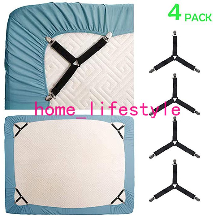 SimpleLife 4Pcs Triangle Mattress Bed Sheet Clips Grippers Strap Suspender Fastener Holder White 