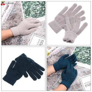 LAYOR Women Full Fingered Gloves Thermal Wrist Warmer Plush Lining Wool Knitted Magic Accessories Winter Warm Gifts Basic Thicken Mittens/Multicolor