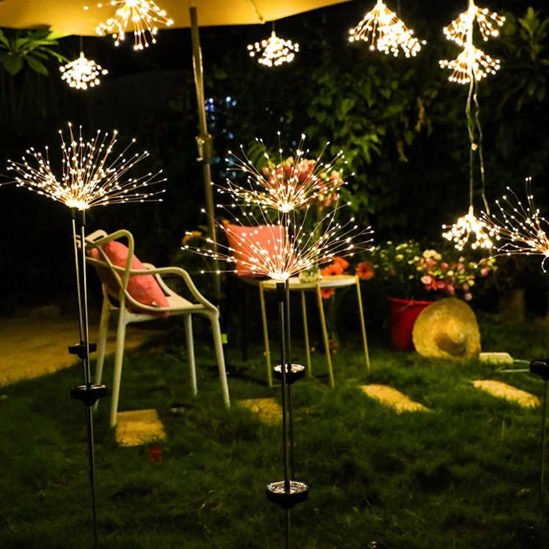 Solar Powered 90/120 LEDs Dandelion Style Light String Waterproof Ground Lamp an