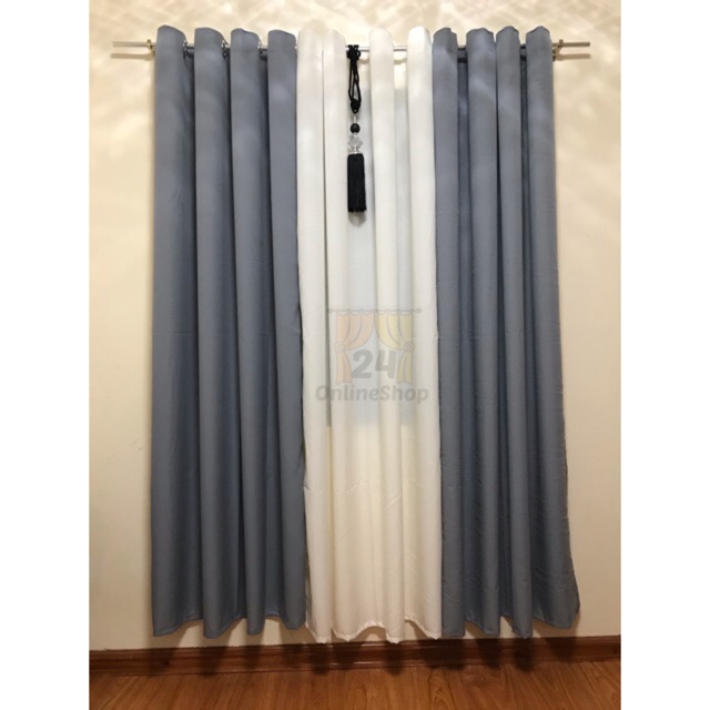3in1 Plain Gray Cotton Ring Curtains Shopee Philippines