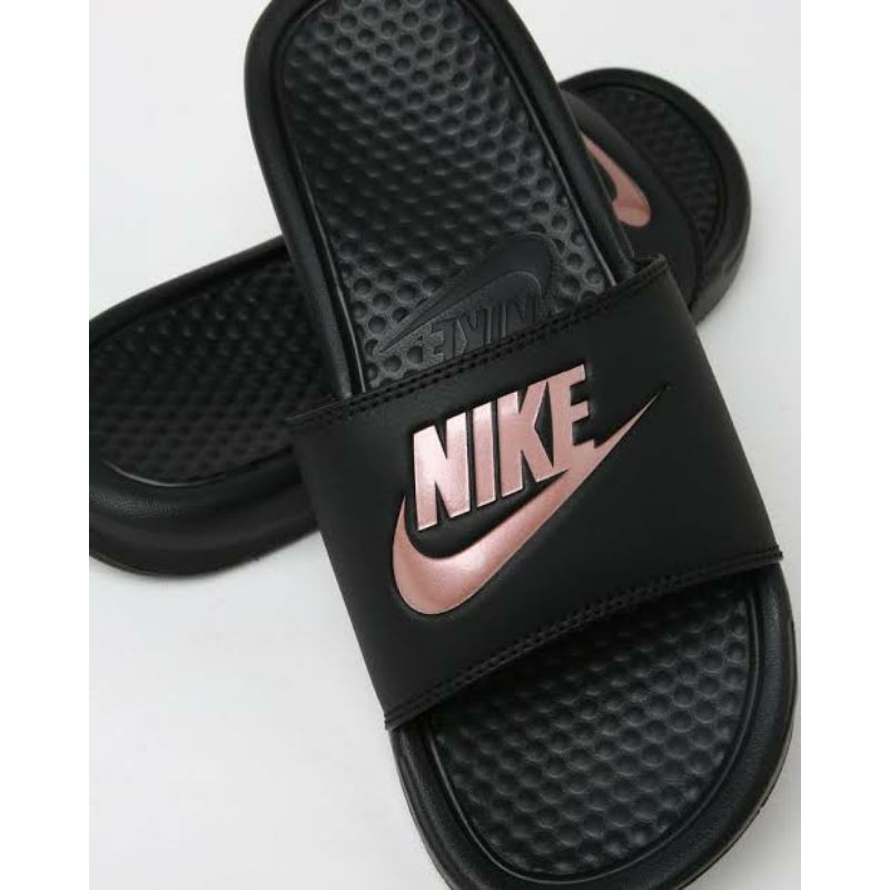 black and rose gold nike sandals