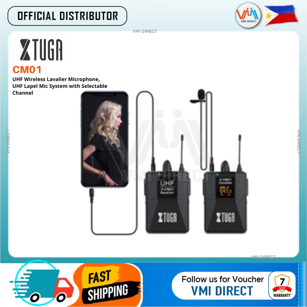 XTUGA CM01 UHF Wireless Lavalier Microphone,UHF Lapel Mic System with