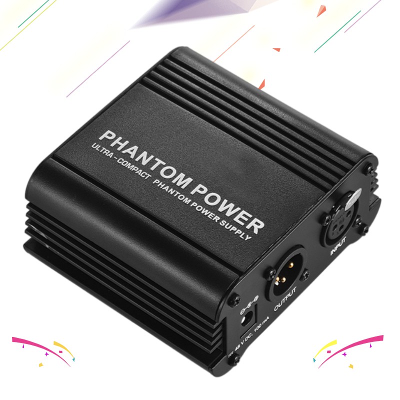 Muslady Microphone +5V Phantom Power Supply with XLR Input & Output for Condenser