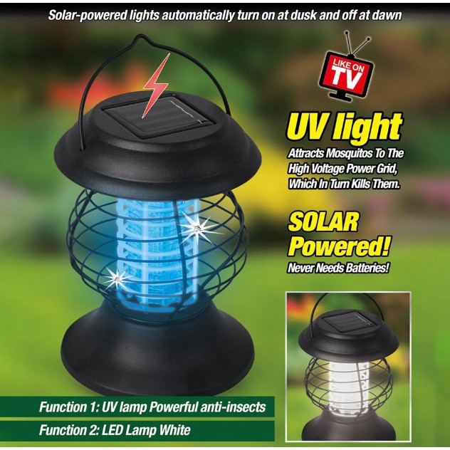 Solar Powered Outdoor Mosquito Killer LED UV Light Lawn Fly Insect Zapper Lamp 