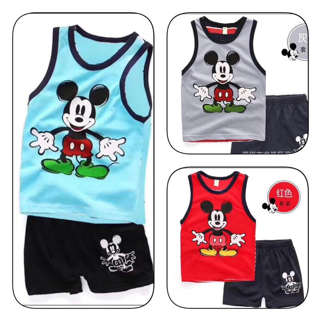 Baby Steps Boys Kids Fashion Mickey Mouse Terno Tank Top Shorts