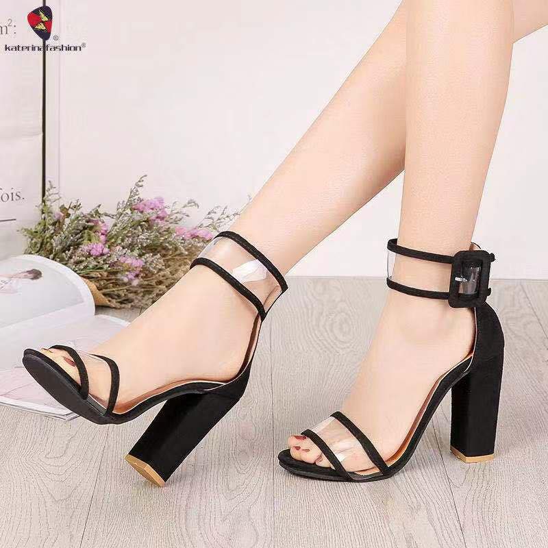 black high heels with clear strap
