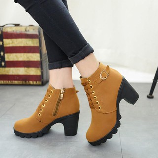 korea Fashion Women’s Suede High-Heel Boot Ankle Boots | Shopee Philippines