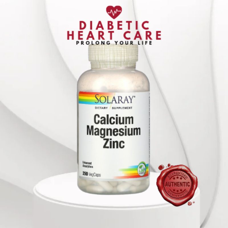 Solaray Calcium Magnesium Zinc, 100 VegCaps Dietary Supplement Enhanced Diabetic Heart Care