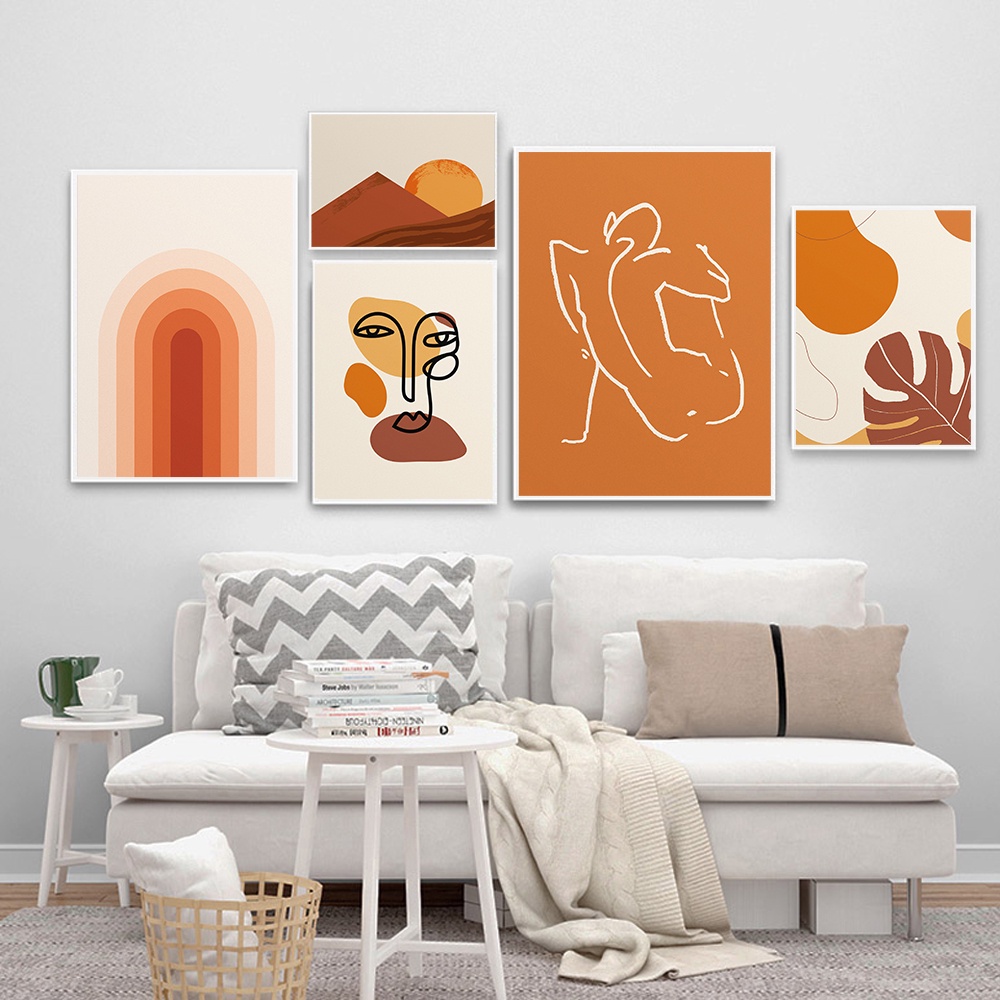 Boho Abstract Shapes Line Print Poster Earth Tone Terra Cotta Canvas ...