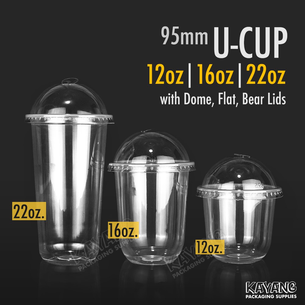[50pcs] Plastic U CUP with Lids SET! (12oz, 16oz, 22oz) 95mm for