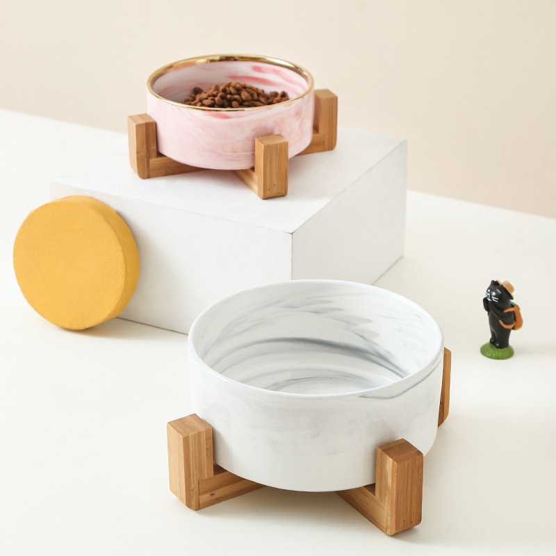 Marble Ceramic Double Bowl For Dog Cat Puppy Water Food Drinking Feeder Small Animal Dispenser Multi #3