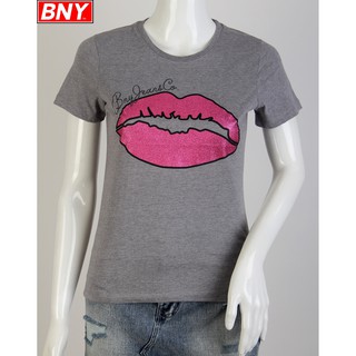 BNY Ladies' lips glitter print round-neck jersey t-shirt  (096)