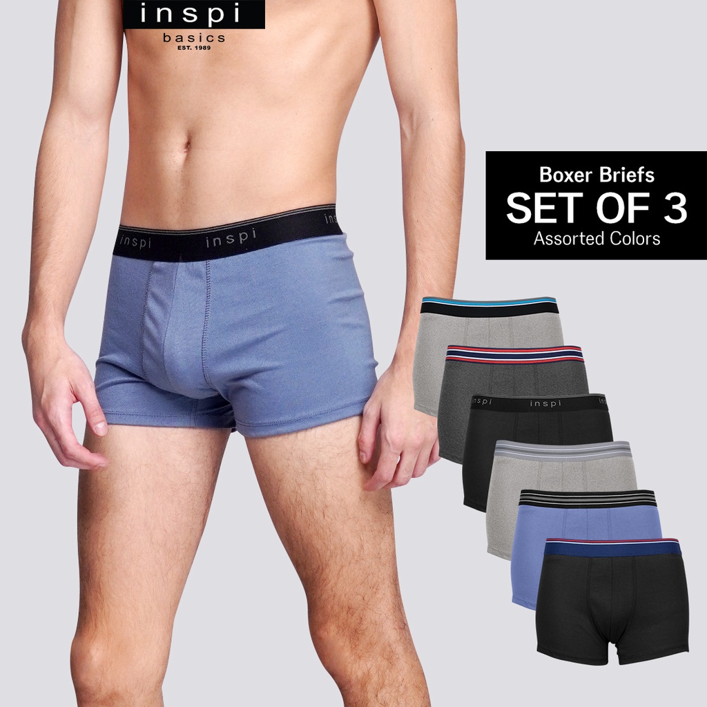 INSPI Basics 3pcs Set Boxer Brief for Men Boxers Shorts Assorted Colors ...