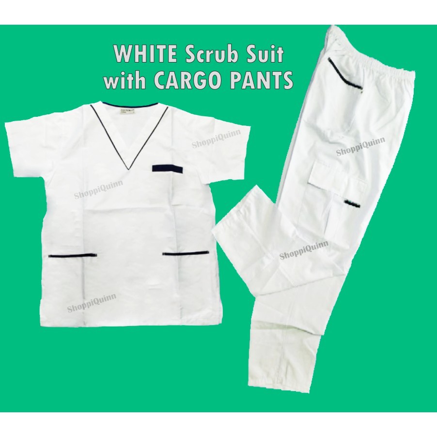 WHITE Scrub Suit Set with CARGO Pants Shopee Philippines