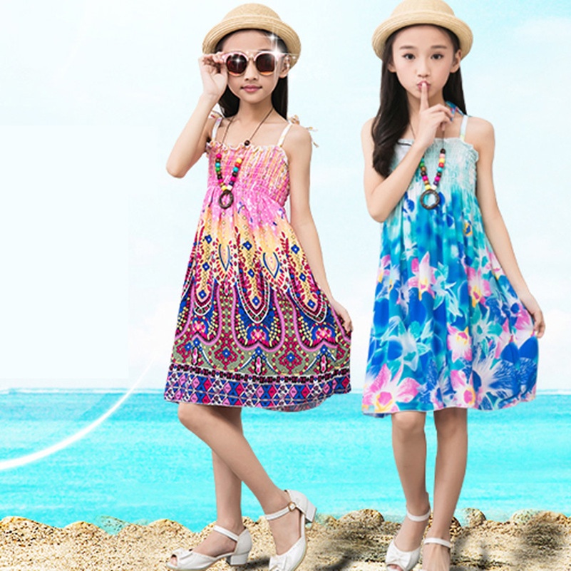 Sofia the first dress Girls Beach Dresses Summer Sling Floral Bohemian ...