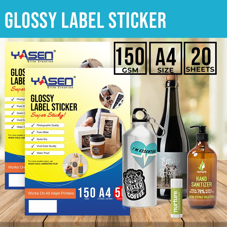 Yasen Label Sticker Paper [glossy] 150gsm A4 (20 Sheets) 