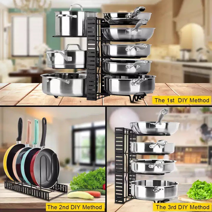 5 8Layer Kitchen Pan Rack Shelf Cookware Organizer Pot Lid