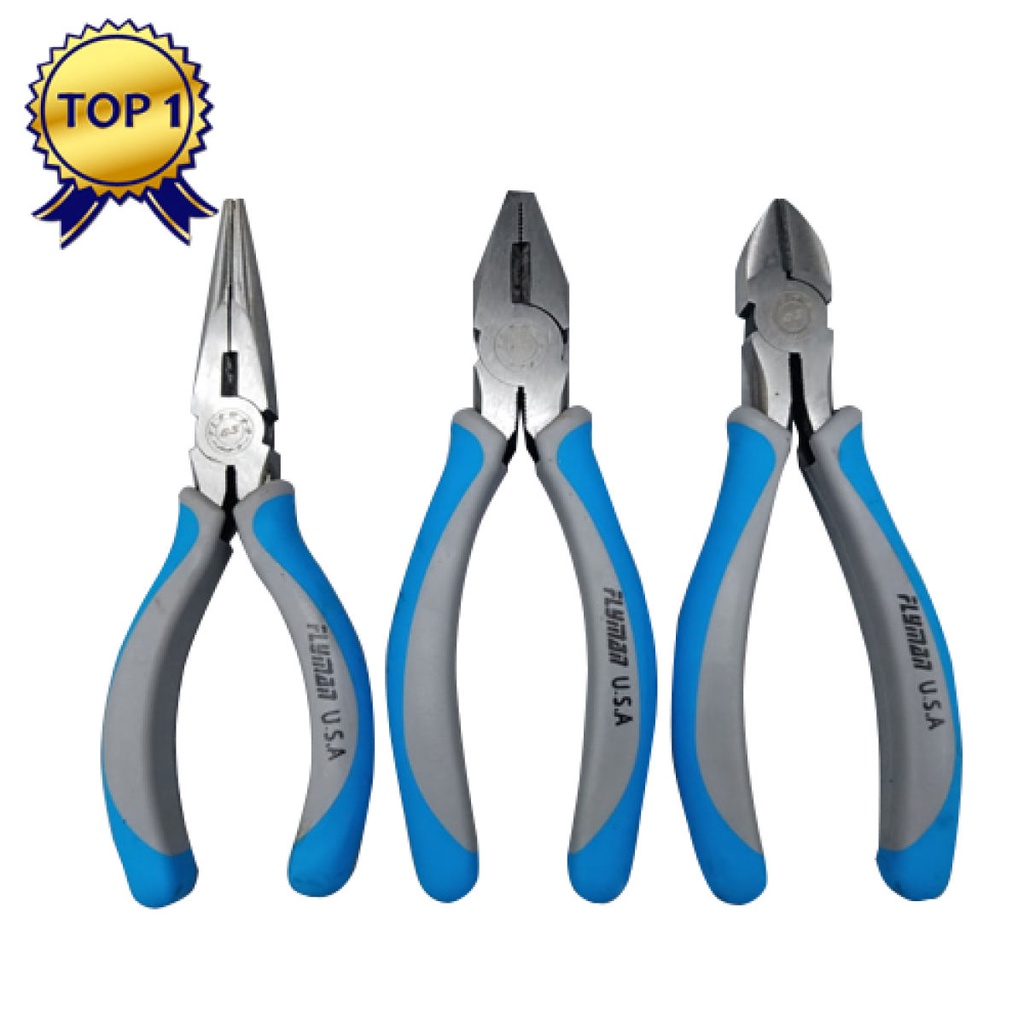 Flyman 8" 3 in 1 Pliers Set Diagonal, Long Nose, Combination Pliers