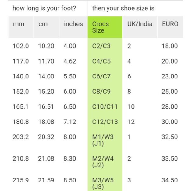 c8 crocs size