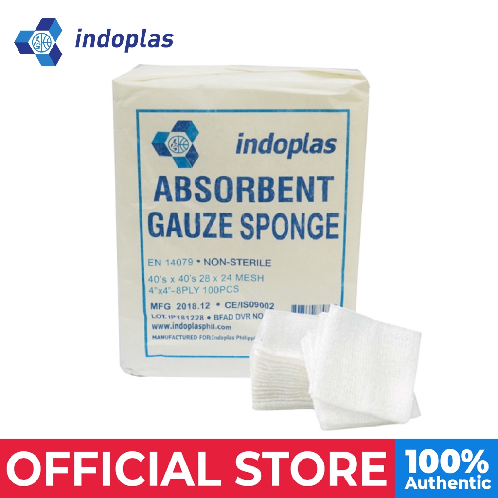 Indoplas Absorbent Gauze Sponge Pad 4x48ply NonSterile Pack of 100