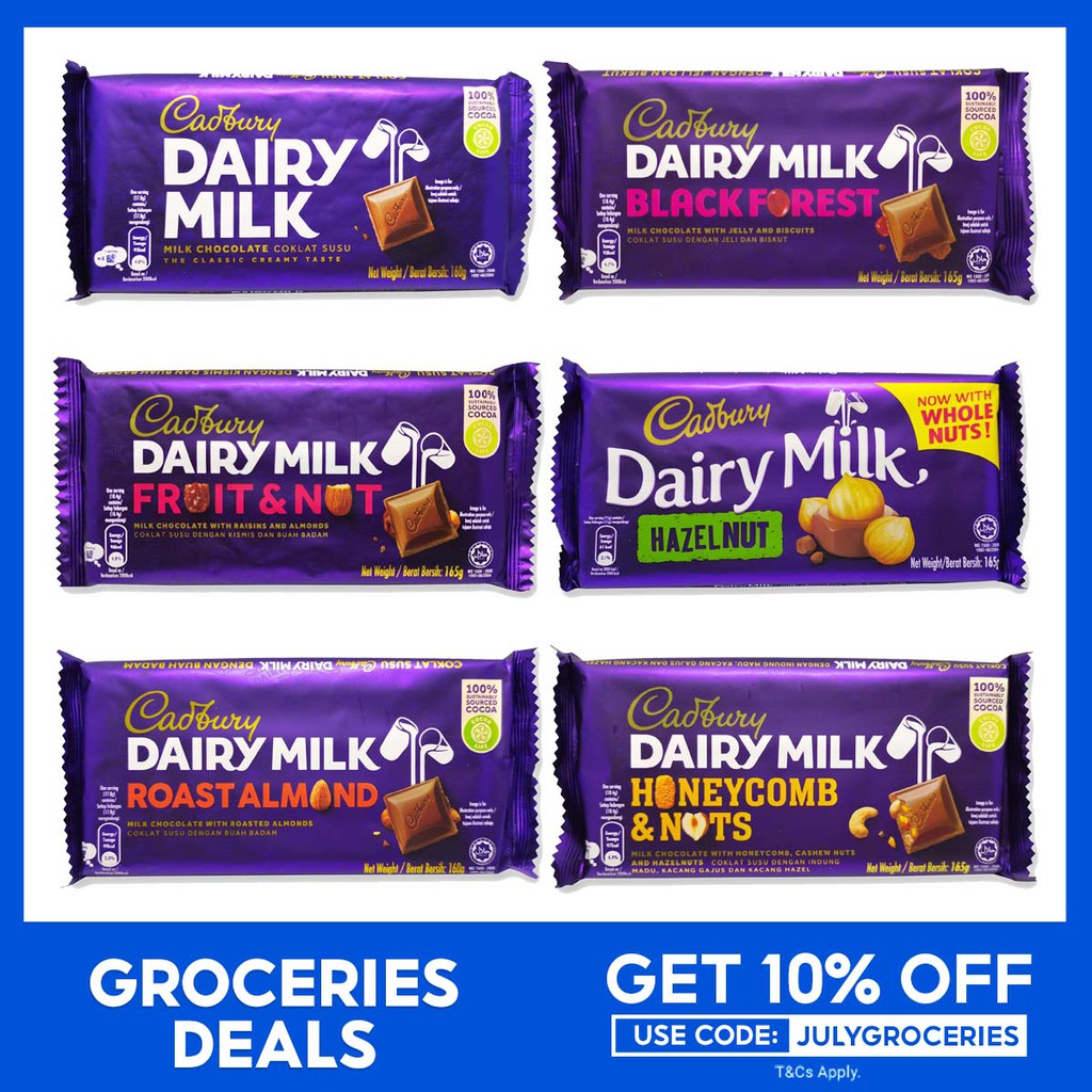 Cadbury Dairy Milk 165g/160g (chocolate/hazelnut/fruit&nut/roast almond