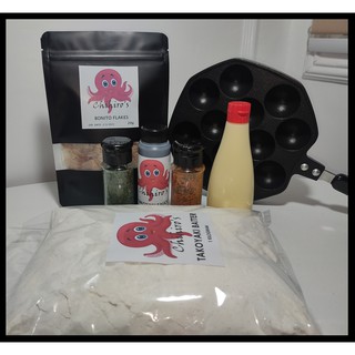 Takoyaki Set Complete Ingredients ( Bonito Flakes , Aonori , Shichimi Togarashi ,  Kewpie, Pan )