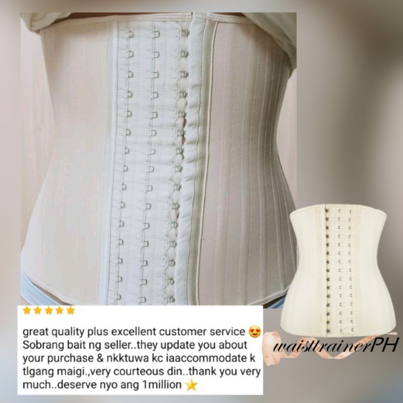 25 Boned 3 Row Waist Trainer Corset Latex Waist Trimmer Body Shaper Regular Length In Cream Shopee Philippines