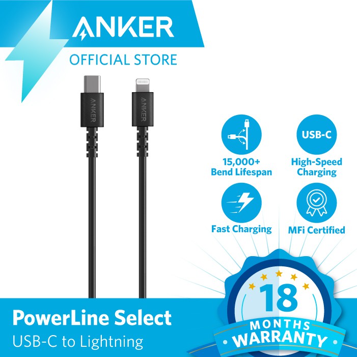 Anker Powerline Select Usb C To Lightning Black Apple Mfi Certification Support Power Delivery Shopee Philippines