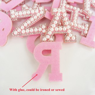 A-Z Pink Pearl English Alphabet Letter Iron Sew On Patch Badges 3D Rhinestone Letters Patches Bag Hat Jeans Applique Clothes DIY Crafts #5