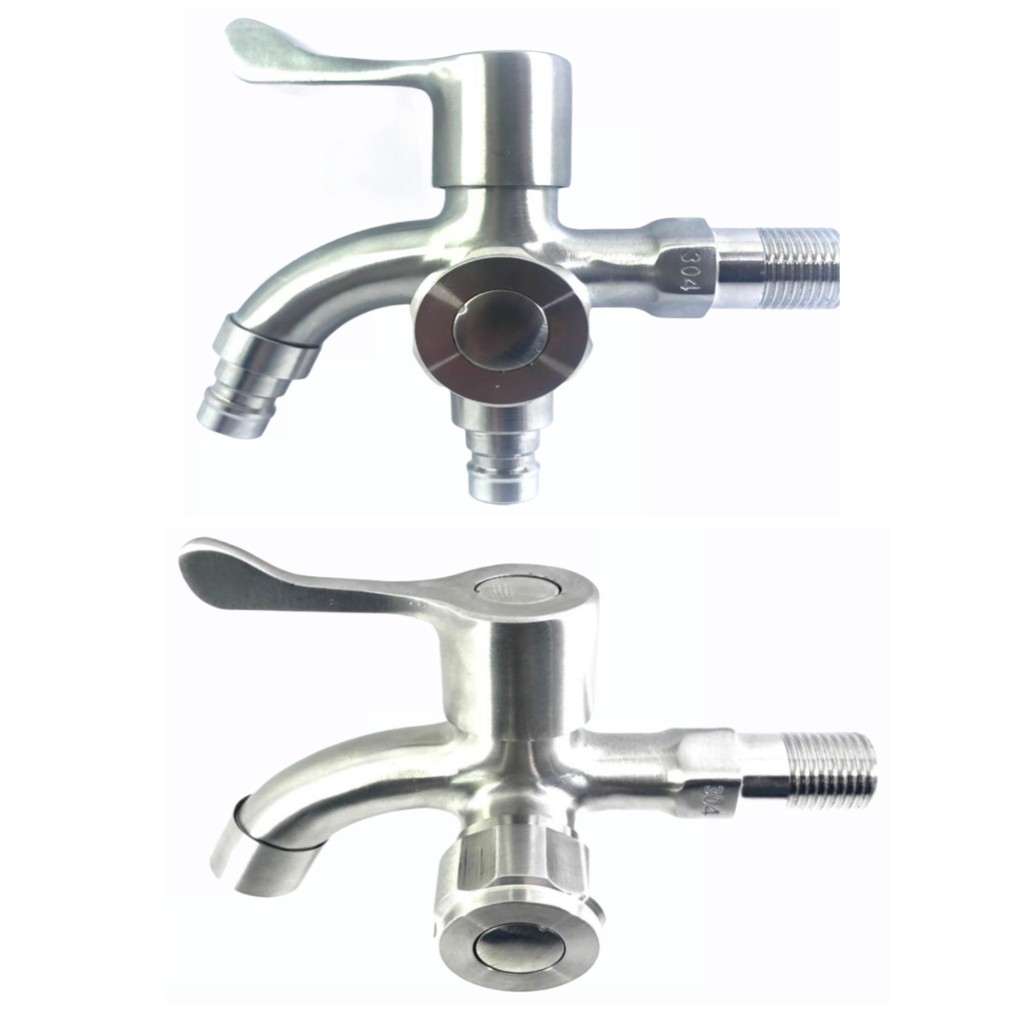 2 Two Way Basin Water Tap Wall Kitchen Toilet Sink Bathroom Stainless