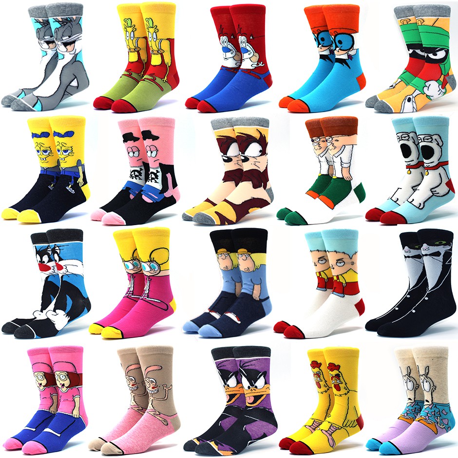 fashion male new happy funny socks cotton colorful crazy cartoon rabbit
