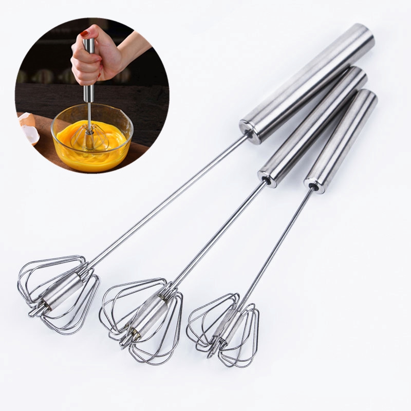 10/12/14 Inch Stainless Steel Egg Whisk Manual Hand Mixer Self Turning