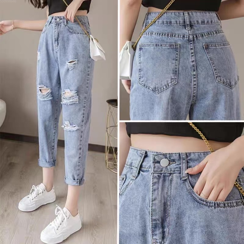 Distressed Mom Jeans Light Blue High Waist Tattered Ripped Jeans ...