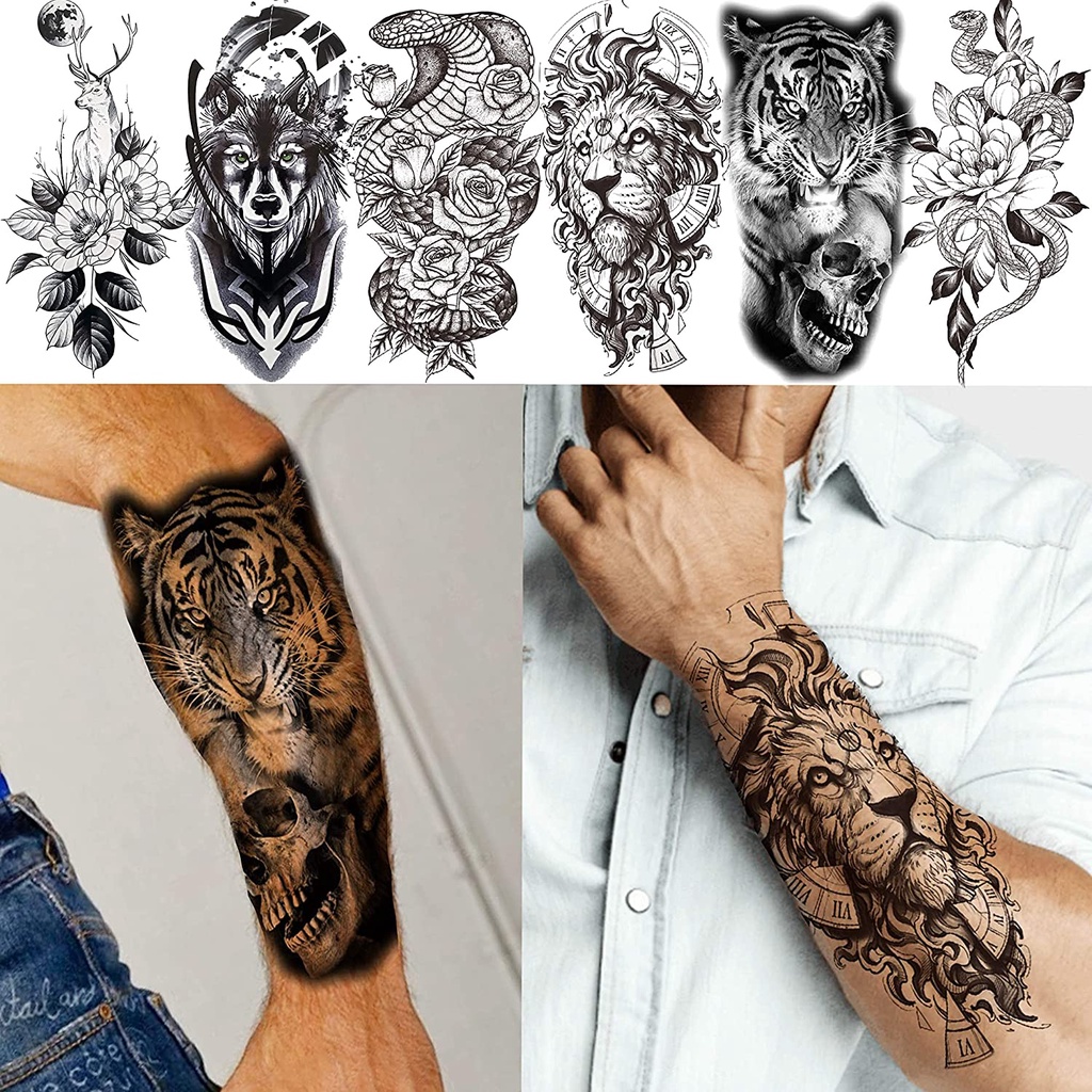 Black Temporary Tattoo Stickers For Men And Women Snack Wolf Lion Skull  Pattern Fake Henna Skeleton King Animal Tatoo | Shopee Philippines