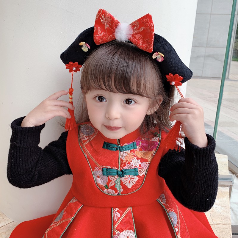 Bobora New Year's Chinese Style Flower Tassel Lattice Hair Ornament Children's Hair Hoop Tang Suit Headband