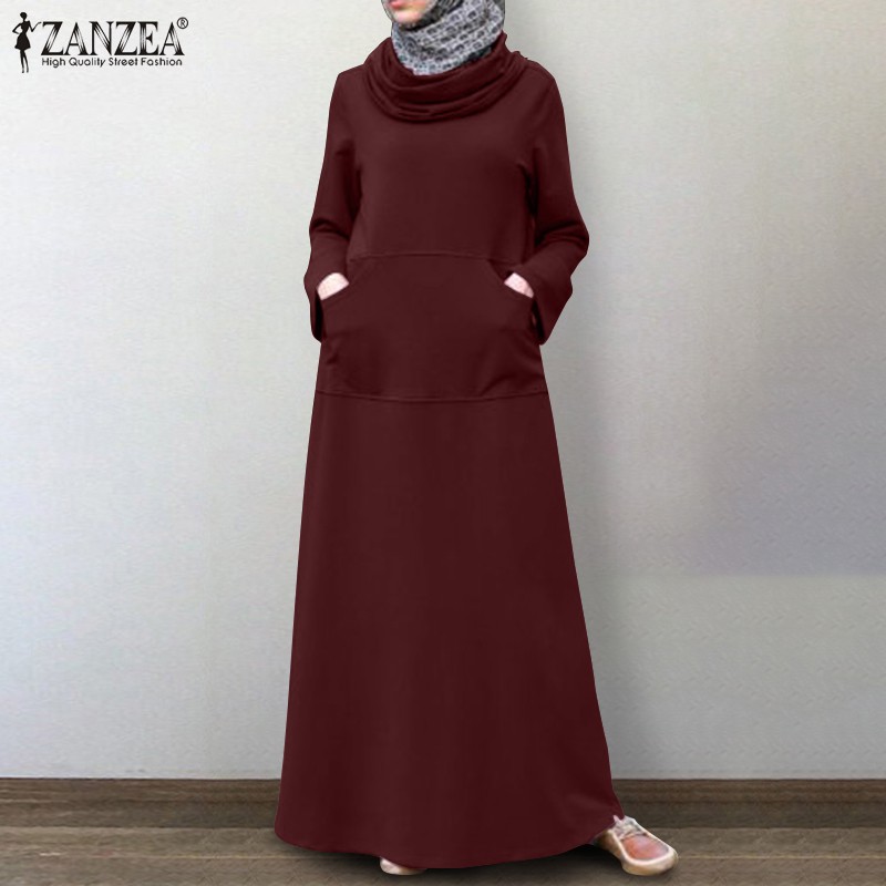 Zanzea Mode Herbst Sweatshirt Kleid Frauen Rollkragen Langarm Sommerkleid Casual Taschen Kaftan Vestido Lange Pullover Kleider Shopee Philippines