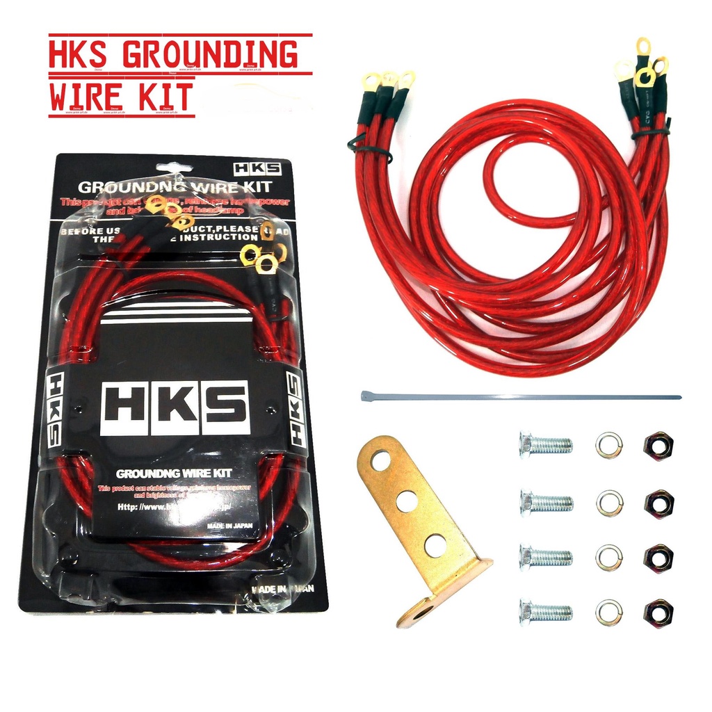 HKS Car Battery Grounding Kit Wire Cable Gauge 8 5 Point Ground Wiring Kit Automotive RED / BLUE