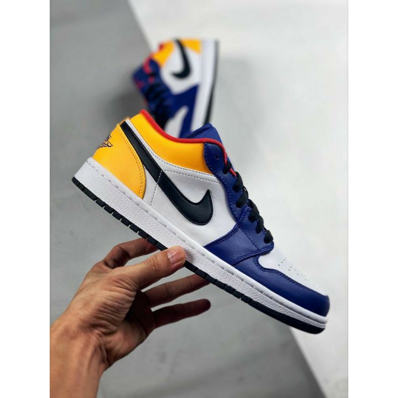 Nike Air Jordan 1 Low Royal Blue Yellow Sneaker Running Shoes Shopee Philippines