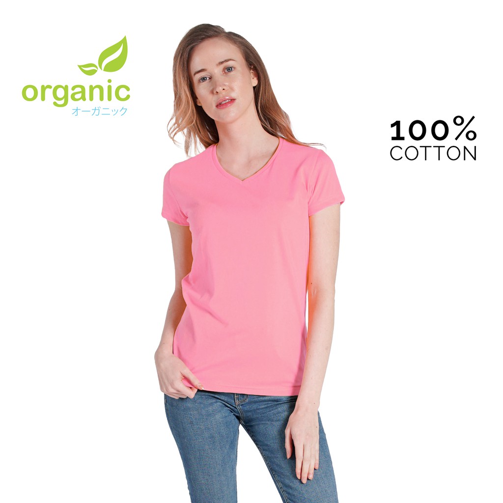 Organic Ladies 100% Cotton VNeck Tshirt Pink t shirt for women Basic Casual  Wear tees | Shopee Philippines