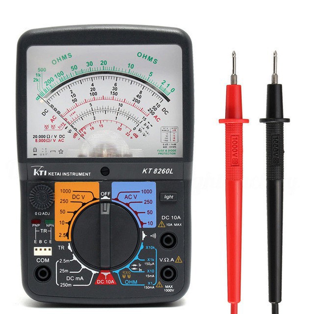 KT8260L Digital Analog Multimeter ACV/DCV/DCA/Electrical Resistance Tester With 2 Pcs Test Pen