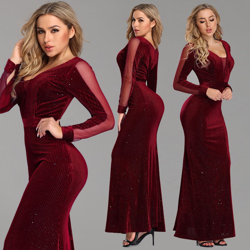 cocktail and party long sleeve velvet dress