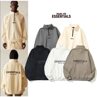 ❤️Ready Stock❤️ Unisex FOG Essentials Double Line Back Print Half Zip Casual Long Sleeve Sweatshirt