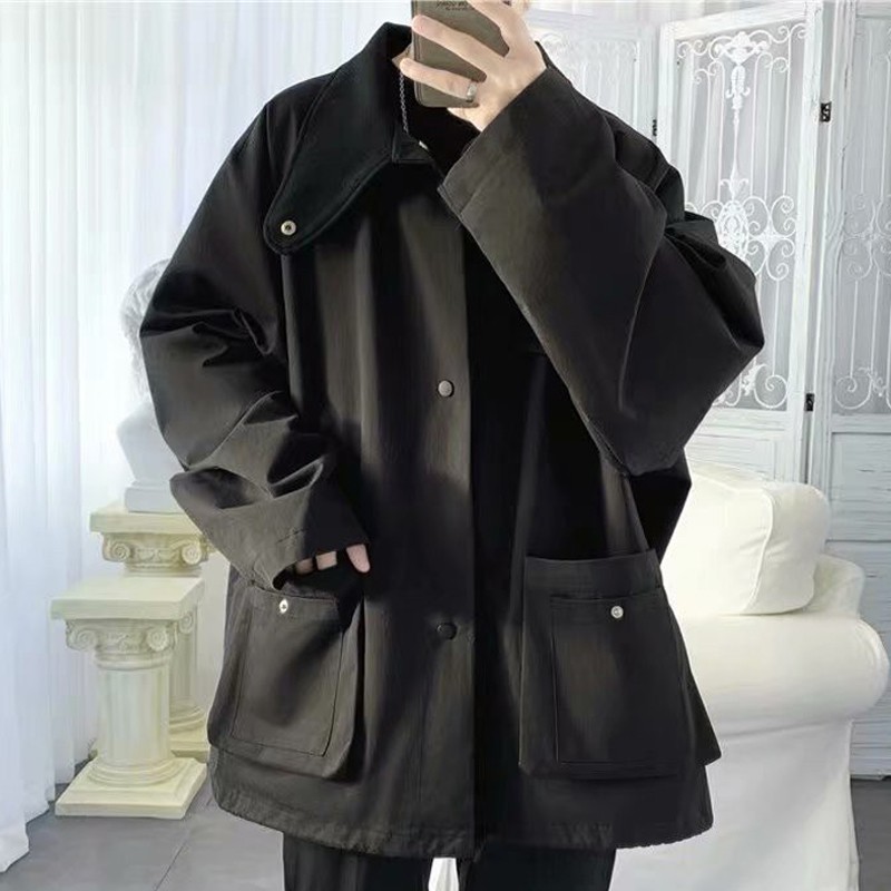 Kstare Men Cargo Coat Vintage Casual Fashion Loose Jacket Multiple Pockets Outwear Plus Size M-5XL