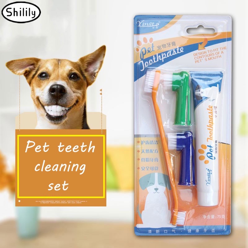 Shilily Pet Toothbrush Set w/ Toothpaste Dog Toothbrush Set Cat