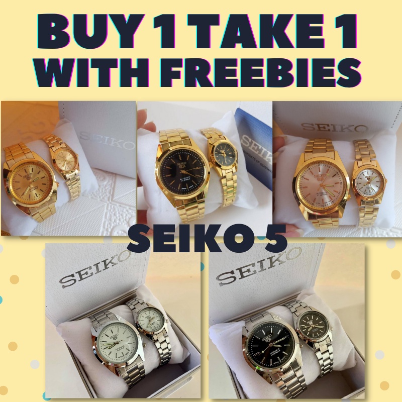 Buy 1 Take 1 SEIKO 5 Waterproof Pawnable Couple Watch for women men fashion  watch 2pc | Shopee Philippines