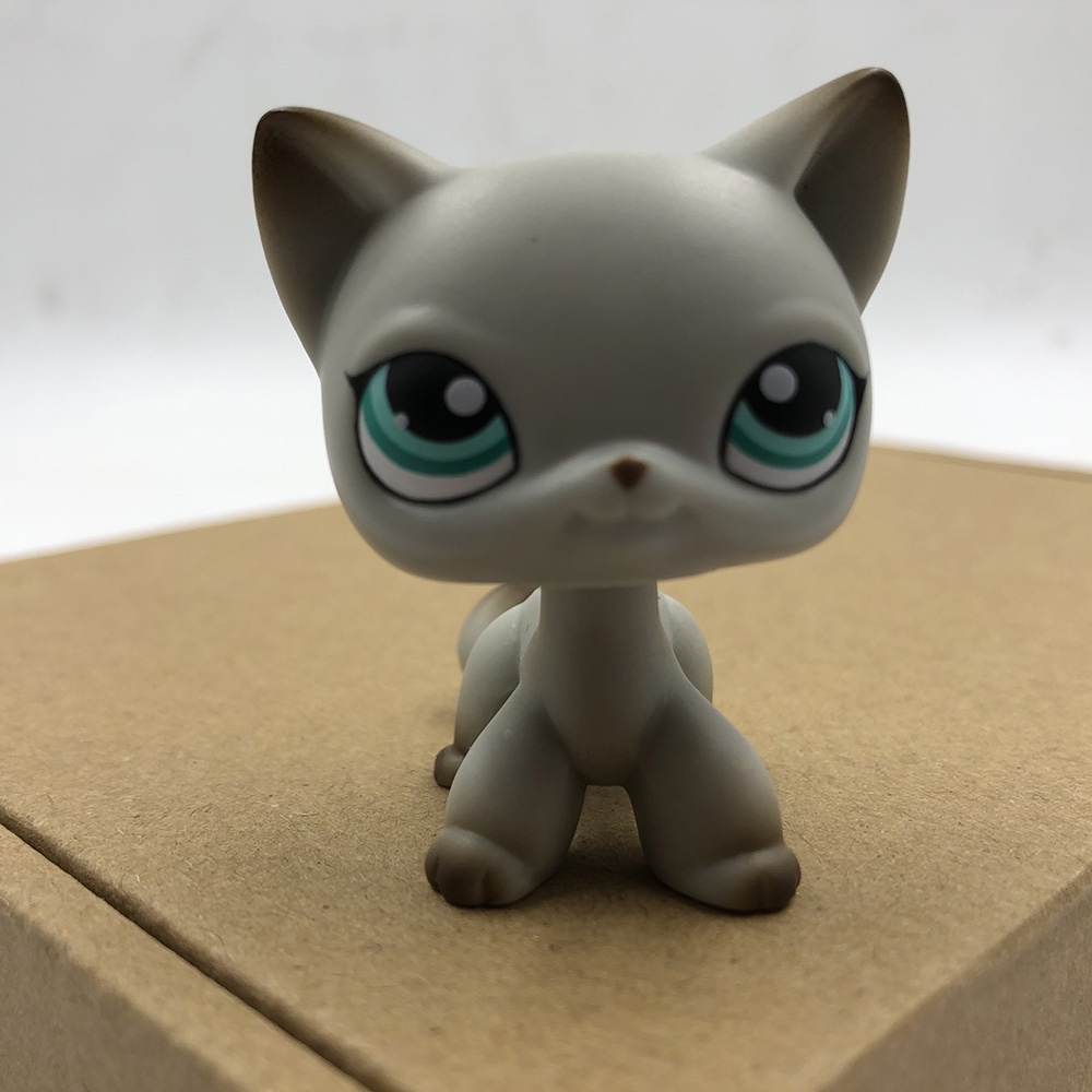 Littlest Pet Shop LPS 391 Short Hair Cat Rare Toys Gray Kitty Green